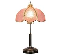 Lijiaxiuyc-101 Table lamp Vintage Glass Table Lamp Bedroom Study Living Room Table Lamp Brass Stained Glass Nightstand Lamps Reading lamp(Pink,Large)