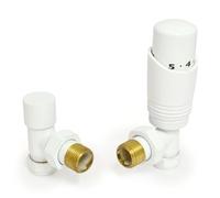 LiJoUK Thermostatic Radiator Valve | 15mm Angled TRV Zeta Series | Classic White Central Heating Valve (Pair)