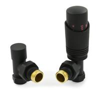LiJoUK Thermostatic Radiator Valve | 15mm Angled TRV Zeta Series | Matt Black Central Heating Valve (Pair)