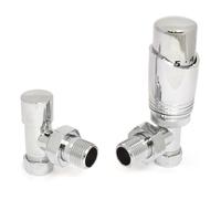 LiJoUK Thermostatic Radiator Valve | 15mm Angled TRV Zeta Series | Polished Chrome Central Heating Valve (Pair)