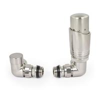 LiJoUK Thermostatic Radiator Valve | 15mm Corner TRV Zeta Series | Modern Satin Nickel Space-Saving Heating Valve (Pair)