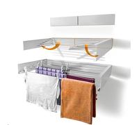 LiJoUK Wall Mounted Clothes Drying Rack White Retractable Clothes Dryer, Foldable Towel Hanger 100CM Wide - 6 x 1m Aluminium Rail - Indoor & Outdoor