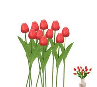 LiJuanWang 10 Pack Red Artificial Tulips Real Touch Latex Fake Tulip Flowers Wedding Bouquet Home Garden Table Vase Decoration,for Mother's Day Easter Gift for Women