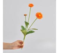 LIJUCAI 38cm Golden Calendula Artificial Flower Small Fresh 3-head Golden Pot Home Decoration Silk Flower Wedding Decoration(Orange)