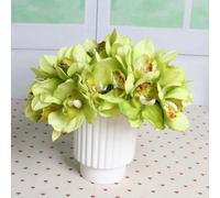 LIJUCAI 6 heads Cymbidium Bunch Real Touch Artificial Flowers Bouquet for Home Decor Party Wedding Orchid Floral Photography Props(Green)