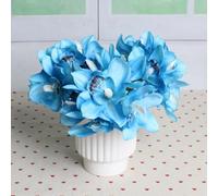 LIJUCAI 6 heads Cymbidium Bunch Real Touch Artificial Flowers Bouquet for Home Decor Party Wedding Orchid Floral Photography Props(Blue)