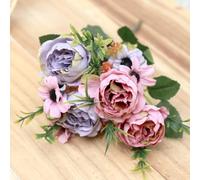 LIJUCAI Artificial Silk Retro Peony Flowers Small Bouquet Fake Flower Party Home Room Wedding Arrange Decoration Accessories(Purple)