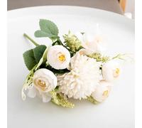 LIJUCAI Retro Artificial Flowers Silk Rose Bouquet Hydrangea Peony Vintage Bride Holding Fake Flower Wedding Home Decoration Accessories(White)