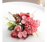 LIJUCAI Retro Artificial Flowers Silk Rose Bouquet Hydrangea Peony Vintage Bride Holding Fake Flower Wedding Home Decoration Accessories(Deep Pink)
