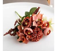 LIJUCAI Retro Artificial Flowers Silk Rose Bouquet Hydrangea Peony Vintage Bride Holding Fake Flower Wedding Home Decoration Accessories(Autumn Orange)