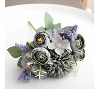 LIJUCAI Retro Artificial Flowers Silk Rose Bouquet Hydrangea Peony Vintage Bride Holding Fake Flower Wedding Home Decoration Accessories(Grey Green)