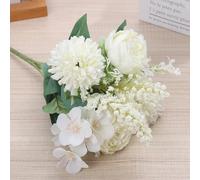 LIJUCAI Vintage Silk Peony Artificial Flower Mixed Hydrangeas Fake Bouquet Home Wedding Decoration Diy Dandelion(White)