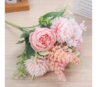 LIJUCAI Vintage Silk Peony Artificial Flower Mixed Hydrangeas Fake Bouquet Home Wedding Decoration Diy Dandelion(Pink)