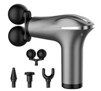 Likai Massage Gun Deep Tissue, Electric Handheld Massager with Double-Head, Quiet Portable Muscle Gun - Powerful 6 Speeds Body Massager for Pain Relief Relax, Grey & Case
