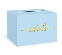 LIKAJON 1 Pack Light Blue and Gold Foil Card Box for Party, Gift Cards Receiving Box for Birthday, Bridal or Baby Showers, Retirement, Anniversary, Graduation, Wedding, Raffle Ticket