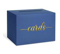 LIKAJON 1 Pack Navy Blue and Gold Foil Card Box for Party, Money Box for Birthday, Bridal or Baby Showers, Retirement, Anniversary, Wedding, Graduation, Raffle Ticket Box