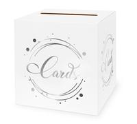 LIKAJON 1 Pack White and Silver Foil Card Box for Party, 8.7" White Gift Card Box Money Box for Birthday, Wedding, Baby Shower, Retirement, Anniversary, Bridal Shower, Raffle Ticket