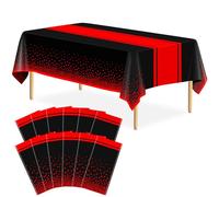 LIKAJON 12 Pack Black and Red Tablecloth Party Decorations Plastic Black Tablecloth Printed Red Table Runner 54 x108 Inch Disposable Rectangle Table Cover for Birthday Wedding Graduation Anniversary