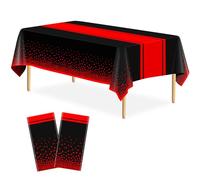 LIKAJON 2 Pack Black and Red Tablecloth Party Decorations Plastic Black Tablecloth Printed Red Table Runner 54 x108 Inch Disposable Rectangle Table Cover for Birthday Wedding Graduation Anniversary