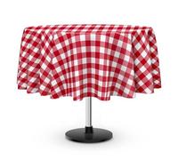 LIKAJON 3 Pack Red and White Checkered Tablecloth, Round Red Gingham Plastic Table Cloths for Parties Disposable, 84x84 in Waterproof Camping Tablecloth for Birthday Party Baby Shower Picnic School