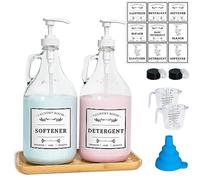 LIKAJON Glass Laundry Detergent Dispenser, Liquid Laundry Soap Dispenser for Laundry Room, 64oz Detergent Bleach Softener Dispenser for Farmhouse Decor, includes Pumps, Funnel, Labels and Bamboo Tray