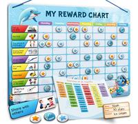 LIKARTO Magnetic Reward Chart for Children with 280 Magnets - Behaviour Chart for Children - Star Chart for Responsibility, Routine and Good Behaviour - Sticker Chart - Blue