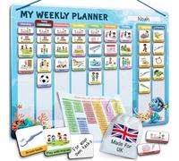 LIKARTO Visual Timetable for Kids - 2-in-1 Weekly + Daily Schedule - Magnetic Timetable with 194 Magnets and Magnetic Backing - Morning Routine Chart - Now and Next Board Autism - ADHD Aids - Blue