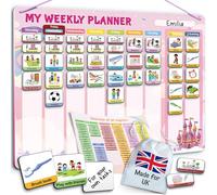 LIKARTO Visual Timetable for Kids - 2-in-1 Weekly + Daily Schedule - Magnetic Timetable with 194 Magnets and Magnetic Backing - Morning Routine Chart - Now and Next Board Autism - ADHD Aids - Pink