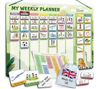 LIKARTO Visual Timetable for Kids - 2-in-1 Weekly + Daily Schedule - Magnetic Timetable with 194 Magnets and Magnetic Backing - Morning Routine Chart - Now and Next Board Autism - ADHD Aids - Green