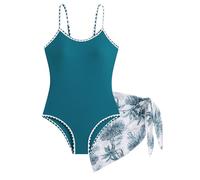 LIKCAISA Girls One Piece Swimsuits with Skirts Swimming Costume Adjustable Swimwear Beach Bathing Suit for Kids Girl Size 9 10 11 12 13 14 Years Blue Green