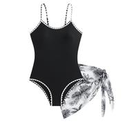LIKCAISA Girls One Piece Swimsuits with Skirts Swimming Costume Adjustable Swimwear Beach Bathing Suit for Kids Girl Size 9 10 11 12 13 14 Years Black