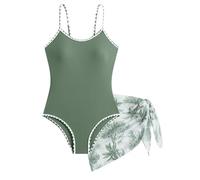 LIKCAISA Girls One Piece Swimsuits with Skirts Swimming Costume Adjustable Swimwear Beach Bathing Suit for Kids Girl Size 9 10 11 12 13 14 Years Green