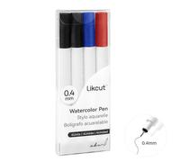 LIKCUT Fine Point Pens 0.4mm, 3 Color Watercolor Ink Pen, Marker Pen Set of 4 Pack for Writing, Drawing, Coloring, Stickers Labeling, 4 Pens Accessories Compatible with Cricut Joy (Black, Blue, Red)