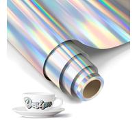 LIKCUT Permanent Vinyl 12" x 6ft, Holographic Sliver Adhesive Vinyl Roll for Cricut & Silhouette Cameo Cutting Machine, Ideal for Brithday & Party Home Decor, DIY Mug & Ceramic
