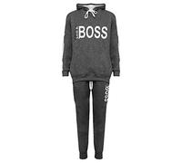Like A Boss Printed Loungewear Womens Hoodie Bottom Jogging 2 Pieces Tracksuit#(Charcoal Like A Boss Print Hoodie Tracksuit#UK 26-28#Womens)