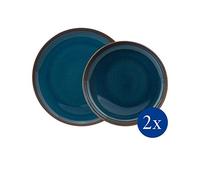 like. by Villeroy & Boch, Crafted Denim, 4-Piece Dinner Set, Premium Porcelain, Turquoise