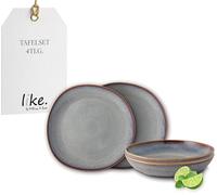 like. by Villeroy & Boch - Lave earthenware tableware set, 4 pces., pottery look, dinnerware for 2 people, beige