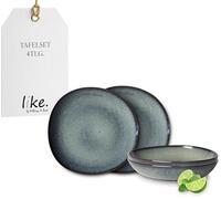 like. by Villeroy & Boch - Lave earthenware tableware set, 4 pces., pottery look, dinnerware for 2 people, grey