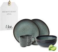 like. by Villeroy & Boch - Lave earthenware tableware set, 6 pces., pottery look, breakfast service for 2 people, grey
