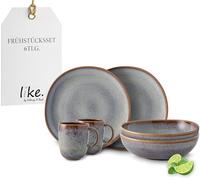 like. by Villeroy & Boch - Lave earthenware tableware set, 6 pces., pottery look, breakfast service for 2 people, beige