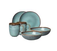 like. by Villeroy & Boch - Lave earthenware tableware set, 6 pces., pottery look, breakfast service for 2 people, turquoise