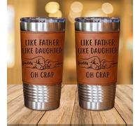 Like Father Like Daughter Tumbler Coffee Mug, Personalized Engraved Fathers Day Dad Leather Tumbler 20oz, Custom Name Daddy and Daughter Tumblers Mug Gifts for Dad Birthday Fathers Day (style01)
