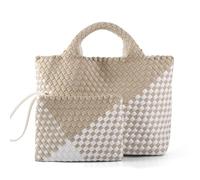 LIKEBAG Woven Bag for Women, Neoprene Tote Bag Summer Beach Handbag Purse Retro Handmade Travel Shoulder Bag Set, Apricot, L, Handmade Woven