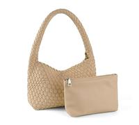 LIKEBAG Woven Handbag for Woman Vegan Leather Shoulder bag and Purse Small Fashion Shopper Totes Ladies Underarm Bags, Apricot