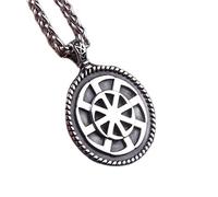LIKEDA Stainless Steel Necklace for Men with Pendant - Kolovrat Knot Amulet Slavs Sun Wheel Pendant Necklace - Norse Viking Oxidized Jewelry for Men Women - Handmade