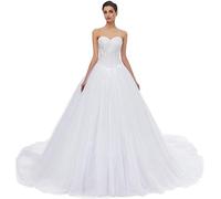 Likedpage Women's Sweetheart Tulle A-line Wedding Dresses for Bride with Train, White, 22 Plus