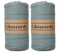 Likeecords 2 Pack of Braided Macrame Cotton Cord 3mm x 200m,Macrame Rope, 100% Cotton Rope Macrame String,Colorful Cotton Craft Cord for Bag,Wall Hanging, Plant Hangers, Crafts, Knitting（Haze Blue）