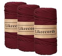 Likeecords 3 Skeins of 4mm Polyester Braided Thick Macrame String Cord 140Yard /426Feet,Elastic Yarn for Crocheting Bag Cord for DIY Crafts,Plant Hangers, Bag, and Home Decorations (Wine red)