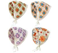 Likeggoad 4 Pcs Crochet Bandanas Headbands,Crochet Head Wraps Knitted Head Kerchief Hair Bandanas Head Scarf for Women/Girls, Lovely Pattern, 1 Count (Pack of 4)