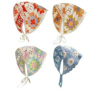 Likeggoad 4 Pcs Crochet Bandanas Headbands,Crochet Head Wraps Knitted Head Kerchief Handmade Hair Bandanas Crochet Head Scarf for Women Girls(vivid pattern)
